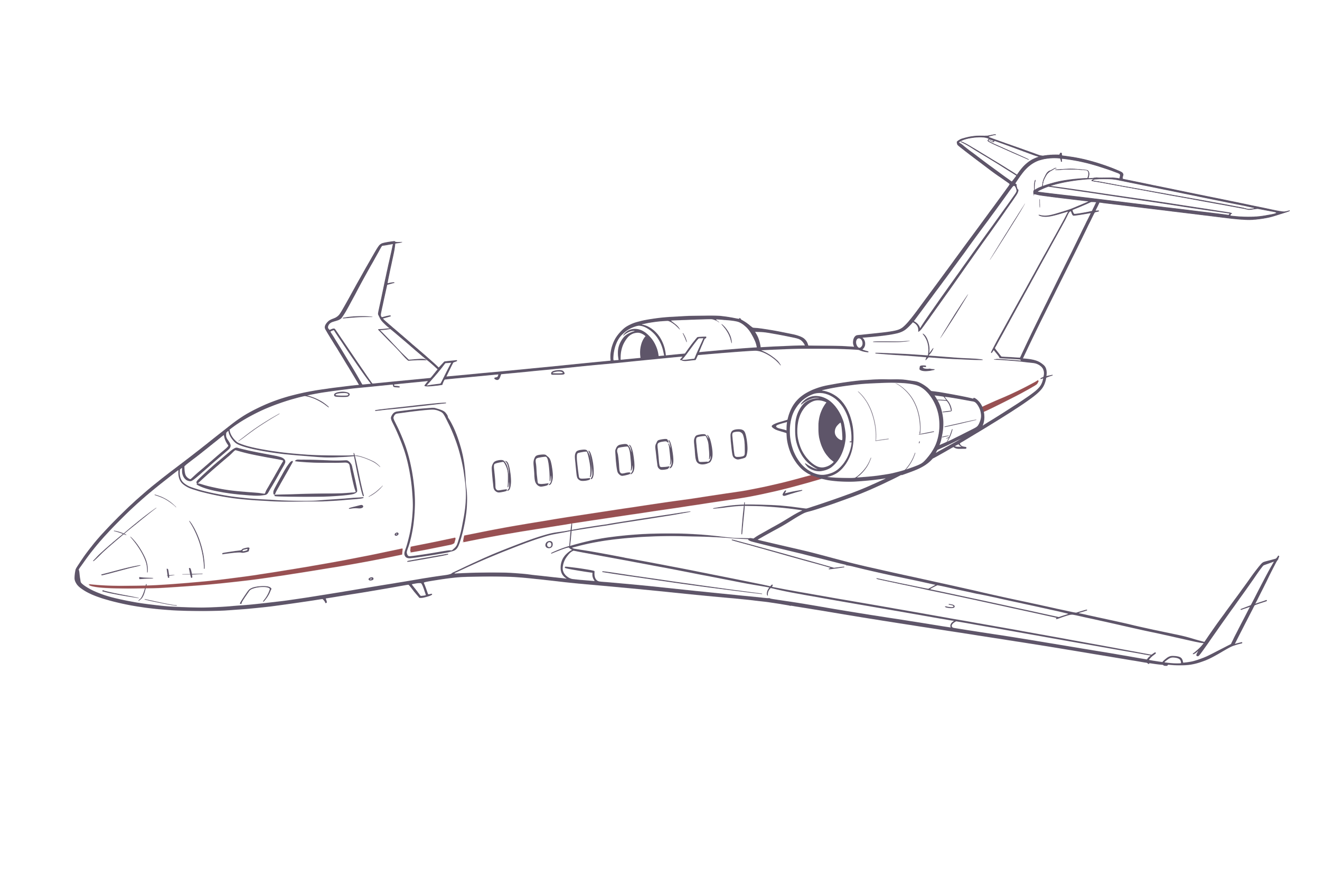 Bombardier Challenger 650 line illustration, representative of Bombardier Challenger 600